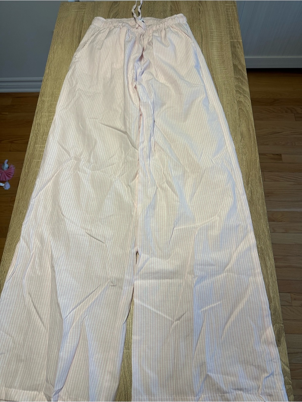 Subdued Light Pink Striped Wide-Leg Lounge Pants